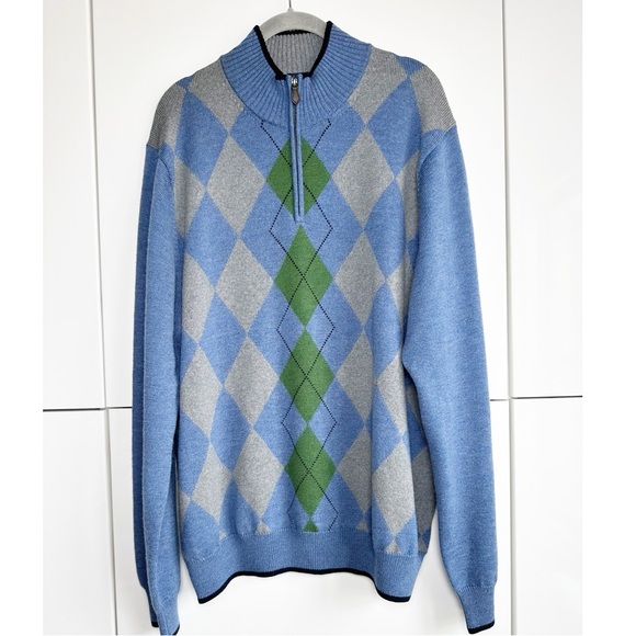 Brooks Brothers Men’s Merino Wool Argyle 1/4 Zip Pullover Golf Luxury - Picture 1 of 6